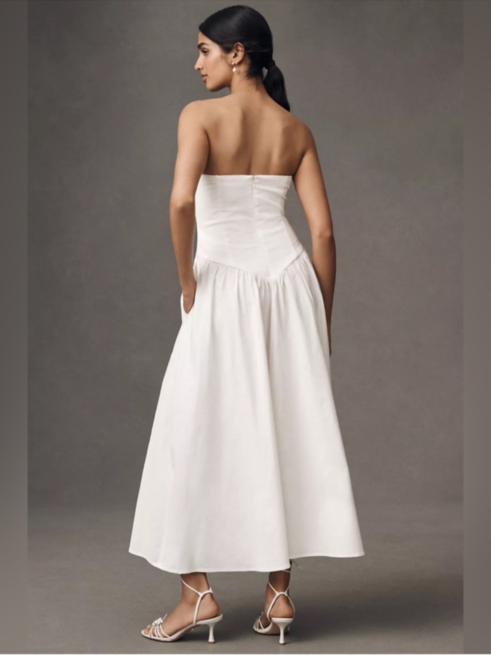 NEW BHLDN Strapless Magic Fabric Basque-Waist Midi Off-White Dress Size Small - Picture 5 of 14
